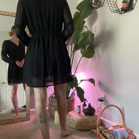 Rusty Dusty black mini dress, sheer black over skirt with sheer puff sleeves - Picture 7 of 8